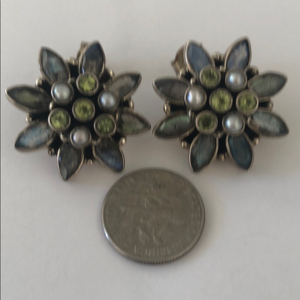 Sterling Multi Stone And Pearl India Earrings 925 - Picture 2 of 8